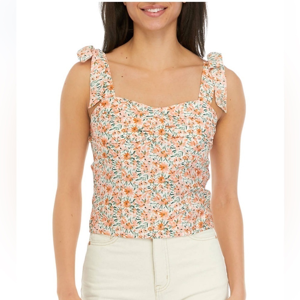A. Byer Floral Smocked Bustier Tank Top Size L Sweetheart Neckline, Cottagecore